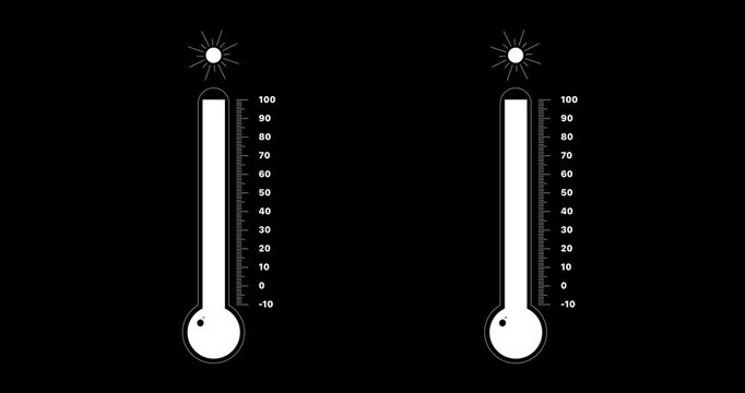 Thermometer Temperature Changes Animation 4K - White Icon Sequence with Normal Cold and High Heat Wave on Black Background