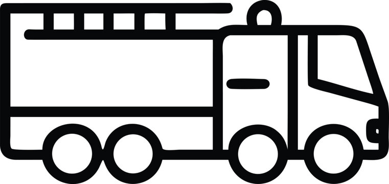 Simple Line Drawing Icon of a Fire Truck on White Background fire engine emergency vehicle