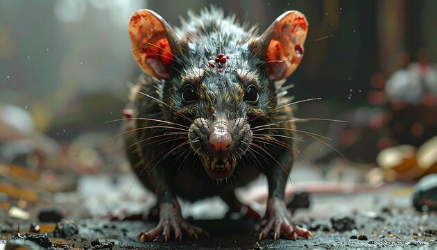 A terrifying mutant rat evolved from hantavirus infection, horror fantasy style, ultra detailed creature design