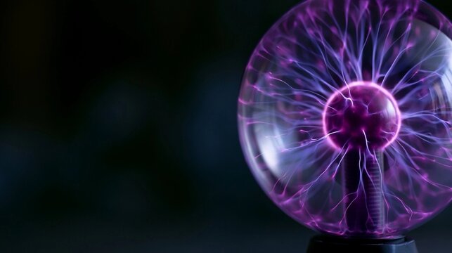 Purple electric tendrils glow within a glass sphere
