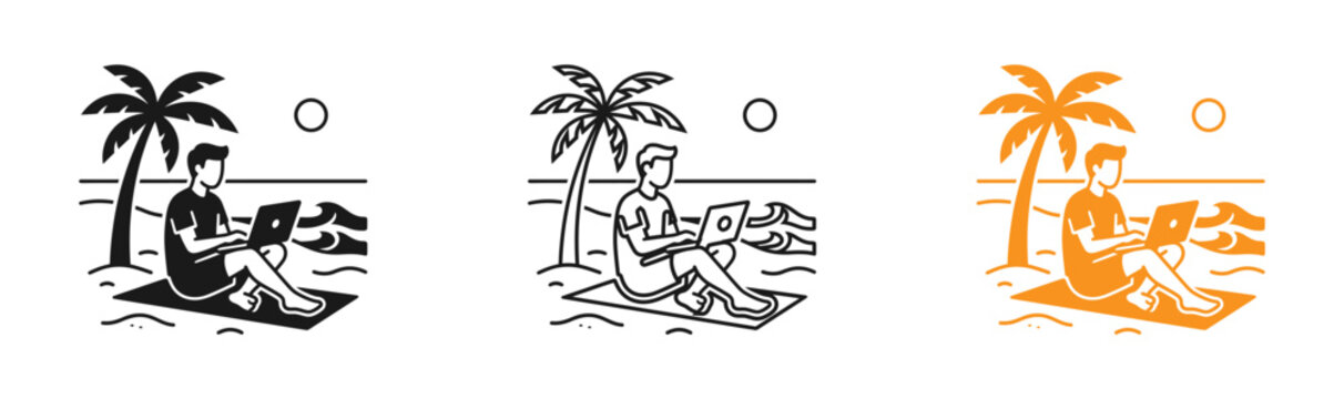 Remote worker illustrations in black white and orange