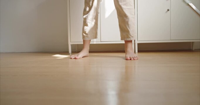 Close up leg woman with a mop home, Cleaning, Hygiene concept, Domestic Life