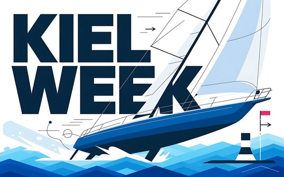 Sailing boat, Kiel Week regatta, blue sailboat, nautical graphic