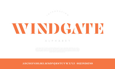 Fototapeta premium Windgate bold modern stencil display alphabet font numbers vector typography design for branding logotype