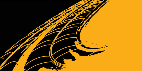 Abstract yellow and black background of tire tracks with grunge splashes © riski