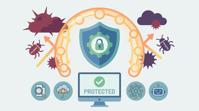 Computer Protected From Cyber Threats.