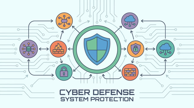 Cyber defense system protection shield icon.