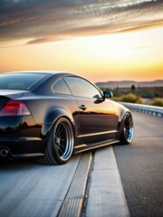 Fototapeta premium Black Car Driving Down the Road