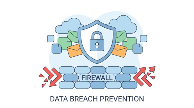 Digital security shield with firewall protection.