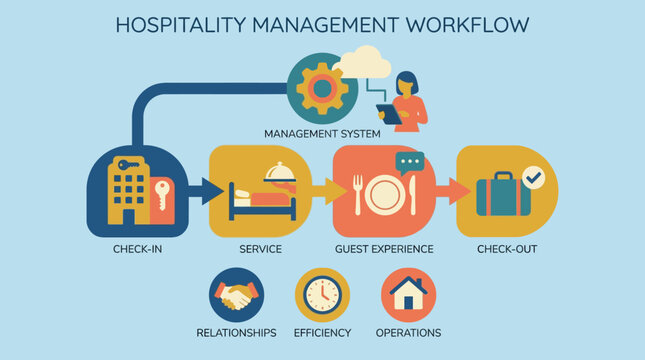 Hospitality management workflow process steps.