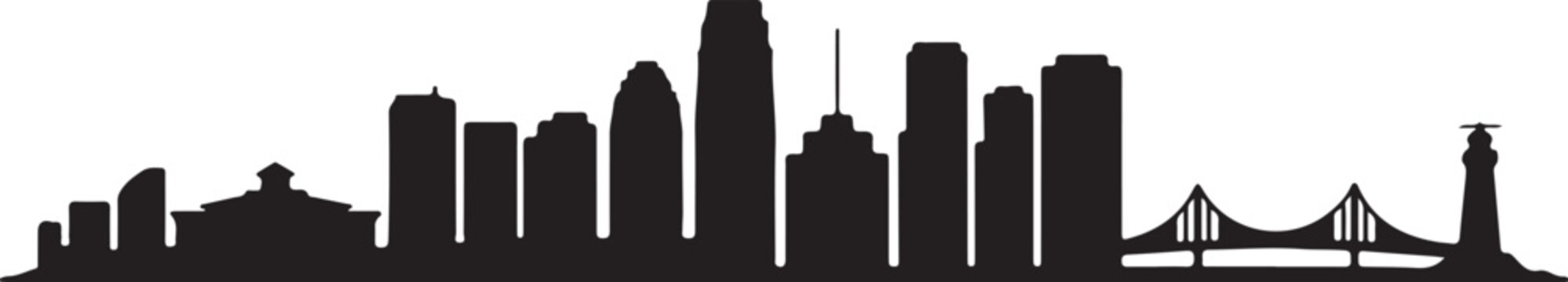miami skyline silhouette with bridge and lighthouse vector