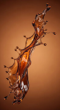 Abstract fluid splash of organic lignin polymer material showing shiny high gloss surface for professional design backgrounds