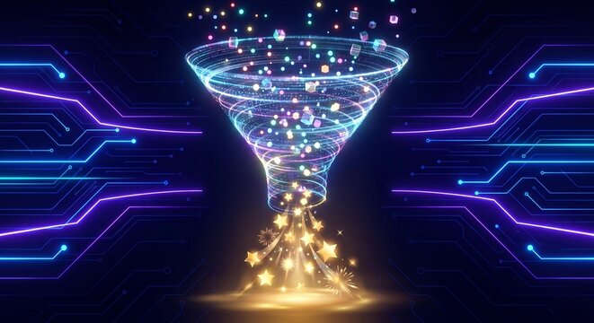 Digital Data Funnel Processing Information into Success and Results
