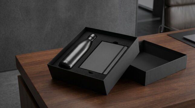 Premium Matte Black Corporate Gift Set with Notebook and Water Bottle