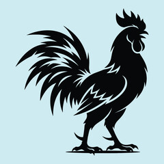 Black rooster silhouette standing on gray background © MdGolam