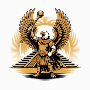 Illustration of an eagle warrior standing.