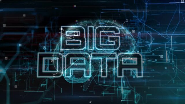Node pulse starting holo brain pulsing while BIG DATA text forming and aligning showing data map