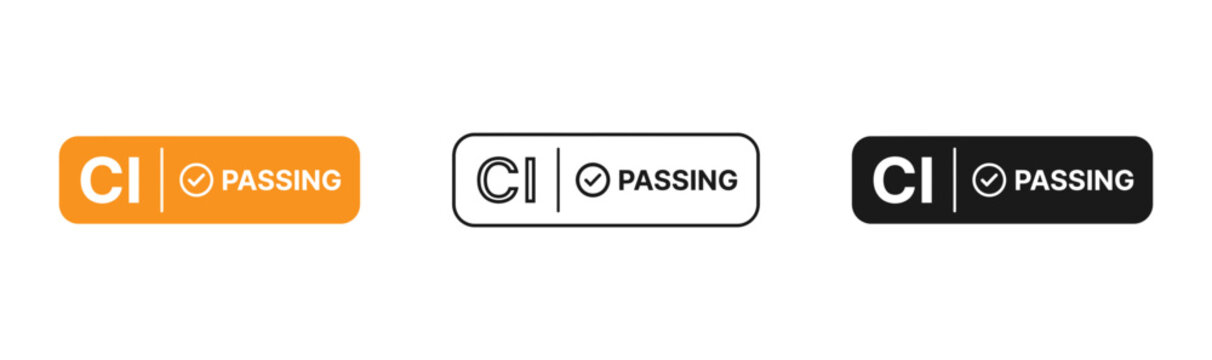 Ci passing status buttons orange white and black versions for software development and quality assurance