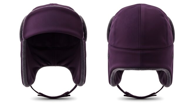 Mockup of a dark violet color trapper hat