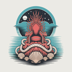 Illustration of a pink octopus throne. © Bay
