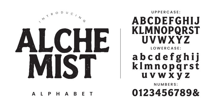Mystical serif font alchemist vintage magic gothic rough texture alphabet vector
