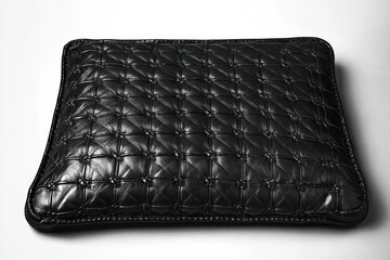 Naklejka premium black quilted leather rectangular cushion with stitched border and tufted grid pattern, glossy sophisticated minimalist luxury