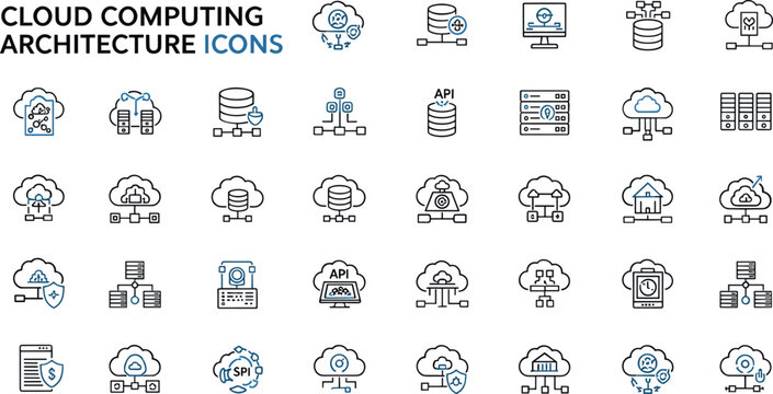 Cloud Computing Architecture Line Icon Set For Data Storage Server Network API And Digital Infrastructure Vector Illustration
