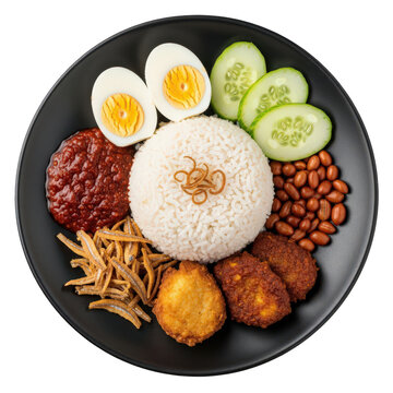 Assorted colorful breakfast on a plate isolated on transparent background