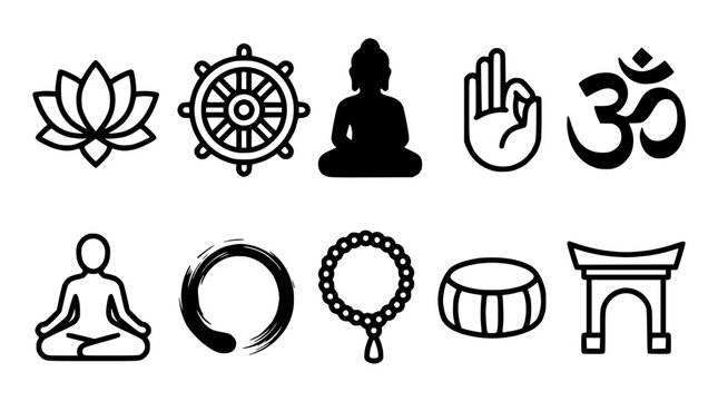 Spiritual Symbols Collection: Buddhism, Zen, Yoga, Meditation Icons