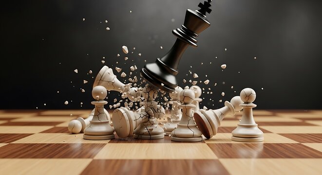 Chess game defeat black king falling