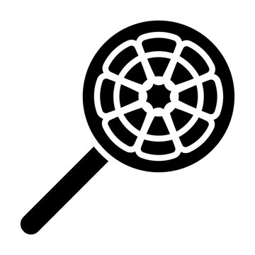 patterned lollipop glyph icon. round lollipop with web flower pattern on stick. decorative sweet candy. food and celebration