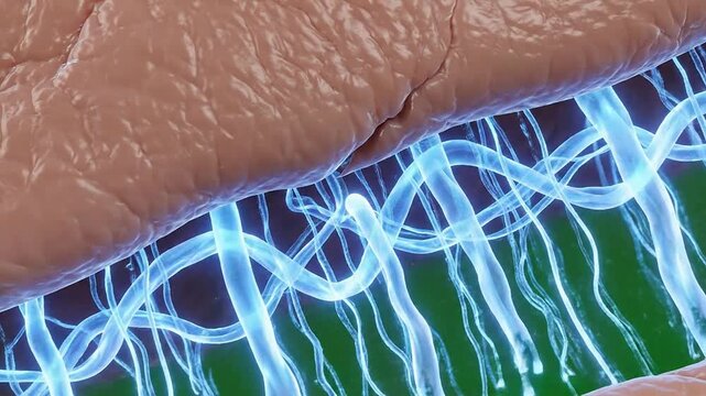 Close-Up View Of Cracked Organic Tissue Emitting Glowing Light Strands Against A Green Screen Background For VFX And Compositing Use
