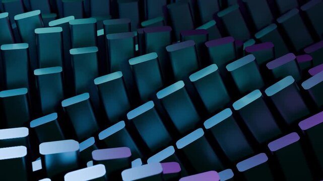 4K Blue Purple Abstract Geometric Prisms Wave Motion Seamless Loop 3D Digital Animation Background for Tech Presentations