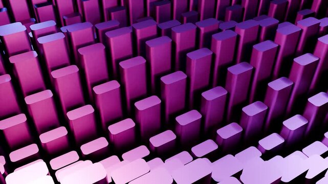 4K Metallic Pillars Rise and Fall in Purple Wave Motion Grid Animation Background