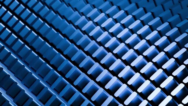 4K Blue Geometric Fins Pattern Abstract Tech Cooling Heat Sink Radiator Macro Metallic Structure