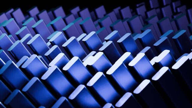 4K Blue Cyan Gradient Geometric Prisms 3D Animation Loop Glowing Metallic Texture Motion