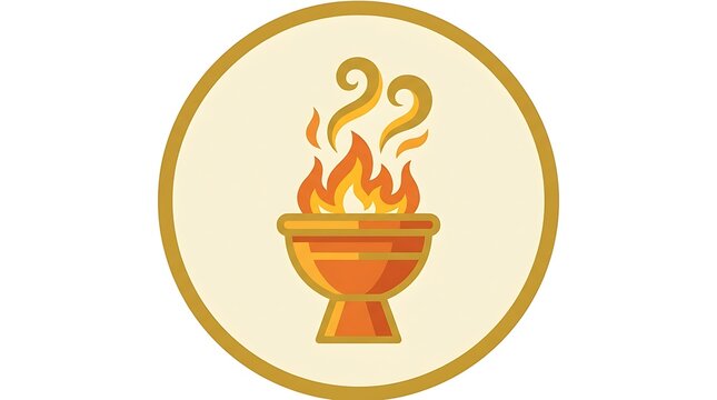 Circular of a golden havan kund with burning fire flames for hindu religious ceremonies circle