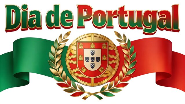 Portugal Day, Dia de Portugal, Portuguese flag, green red ribbon, crest emblem