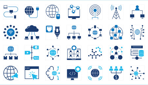 A set of icons related to Networking. Network, business, job, computer, people, connection, internet, webpage, and so on.