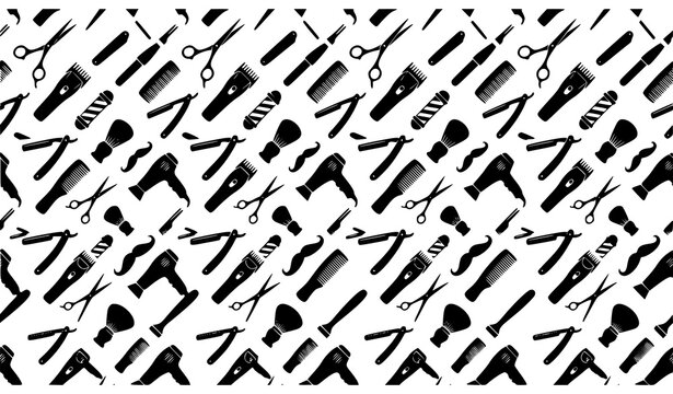 Barber Shop Vector Pattern Grooming Tools Silhouette Collection