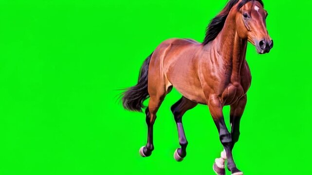 Horse Galloping Diagonally Toward Foreground with Powerful Realistic Equine Movement Green Screen Chroma Key