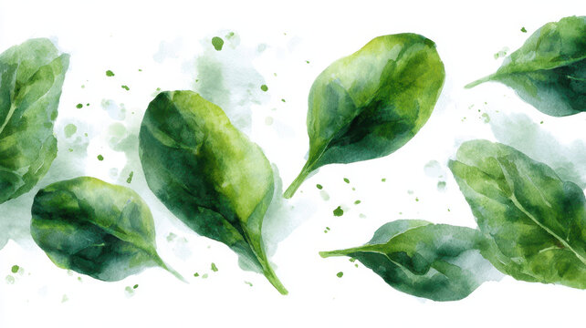 Spinach leaf watercolor green vegetable fresh organic healthy botanical illustration Watercolor spinach leaves illustration with fresh green color organic texture and healthy botanical style