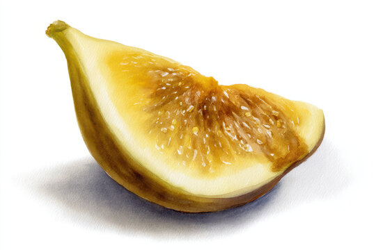Watercolor illustration of fig slice juicy fresh organic sweet yellow isolated on white background healthy fruit artistic natural vibrant delicious