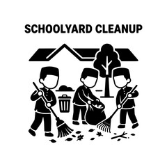 Obraz premium Schoolyard Cleanup Children Working Together to Clean Up the School Grounds.