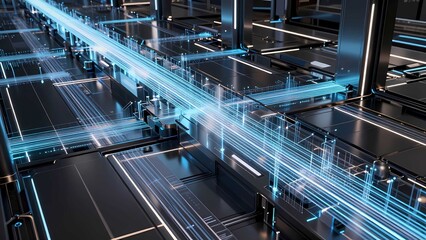 Naklejka premium Futuristic Digital Data Center Server Connection Network Background