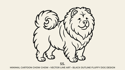 Minimalist Chow Chow dog line art, fluffy cartoon style, vector illustration © Latip