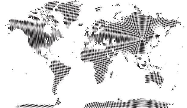 Infographic Digital World Map Showing Round Dot Pattern Style View Focus Center Point Is China