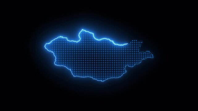 Mongolia Digital Country Map Animation Featuring Electric Blue Neon Borders in High Tech Futuristic Style on Transparent Background Smooth Continuous Loop 4K Video