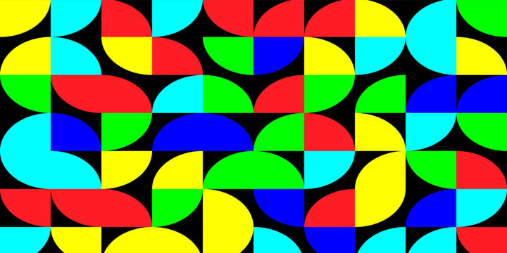 Abstract rounded quarters. Vector colorful circles canvas. Colorful background and four parts of a circle. Geometric pattern.