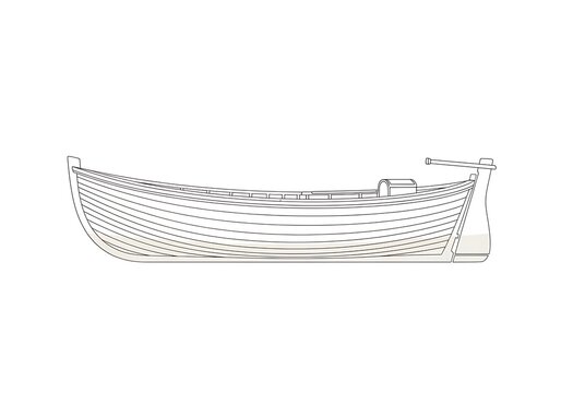 Minimalist outline illustration of a wooden boat isolated on white background